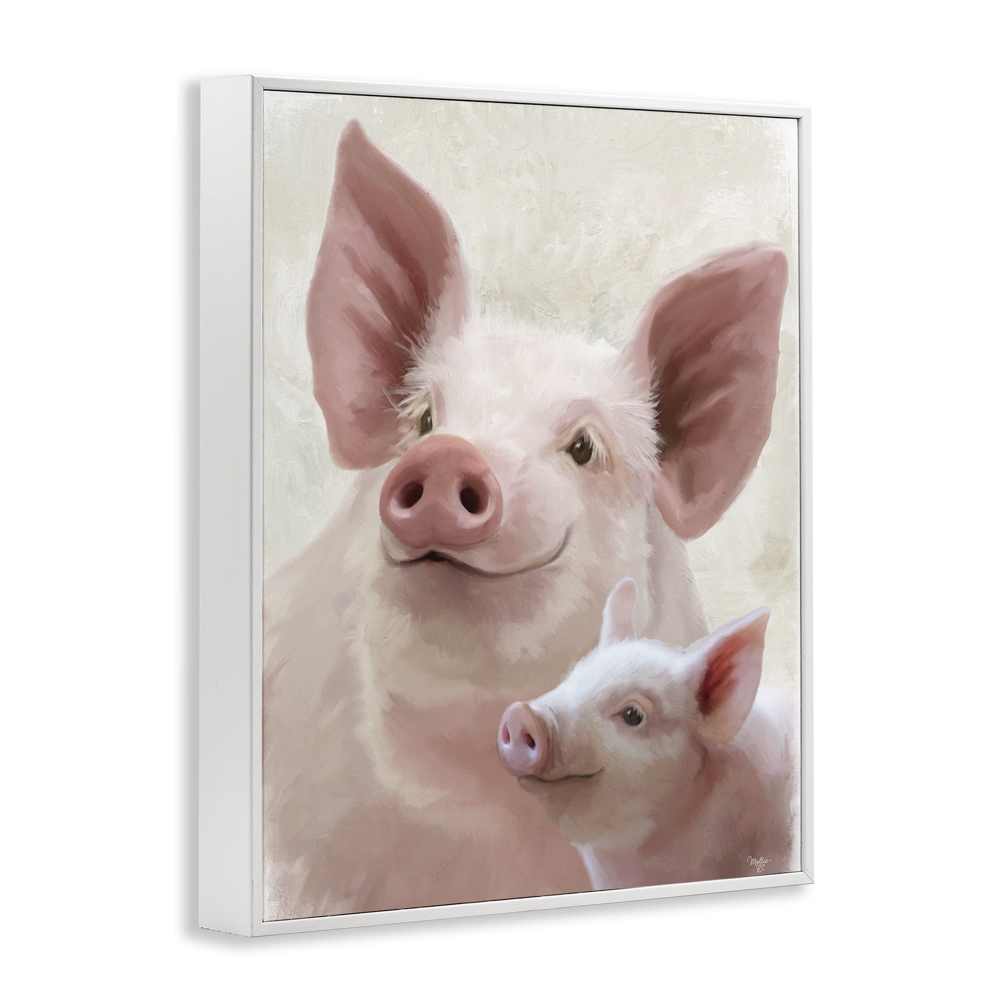 Stupell Industries Piglet & Mom Portrait White Framed Giclee Art, design by Mollie B.