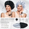 thumbnail image 4 of Double Layer Reversible Elastic Silky Satin Bonnet  with 2 Scrunchies & 1 Satin Bag Black Silver Grey, 4 of 6