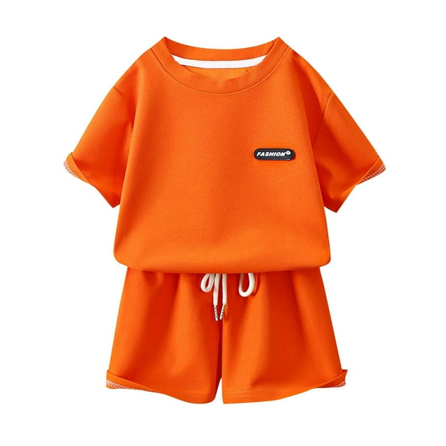 Économies d'Été! Ensemble Décontracté 2 Pcs pour Filles HVOBTTY, Ensemble d'Été pour Filles Col Rond Manches Courtes Shorts Ample Décontracté 2 Pcs Orange, 3 Ans