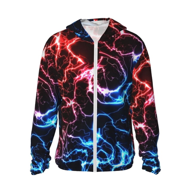 Fotbe Red And Blue Lightning Chaqueta con Protección Solar UPF 50+ para Hombre y Mujer, Camisa con Capucha y Bolsillos-Large