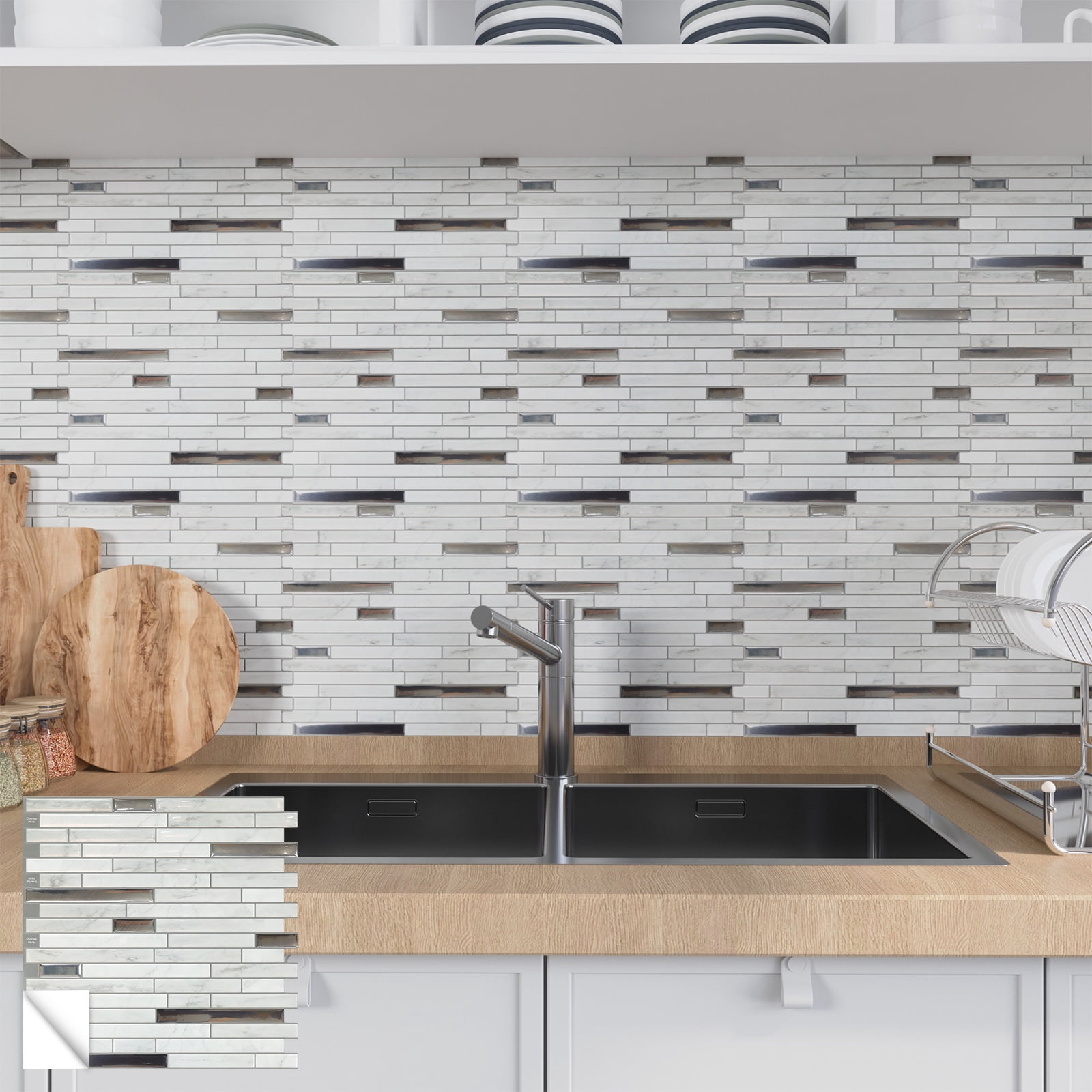Peel and stick Subway Backsplash Tiles for Kitchen 12x12in Set of 10