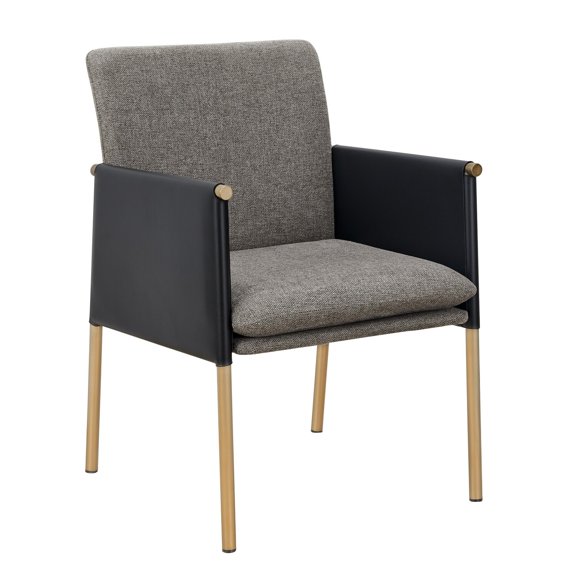 Benjara Cid Dorie 22 Inch Dining Chair, Dark Gray Faux Leather, Brass Steel Legs