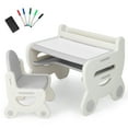 thumbnail image 1 of Costway Kids Drawing Table & Chair Set for Reading Playing with Pens & Blackboard Eraser, 1 of 10