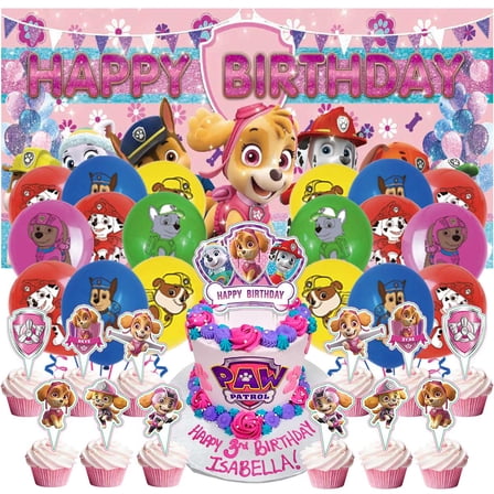 Paw Patrol Girls Party Supplies Banner Latex Balloons Decor Backdrop Kit Birthday Decorations
