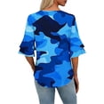 thumbnail image 6 of DeHolifer T-Shirts for Women V-Neck Camouflage Printed Ruffle Short Sleeve Summer Trendy Beach Lightweight Casual Tops Sky Blue XL, 6 of 7