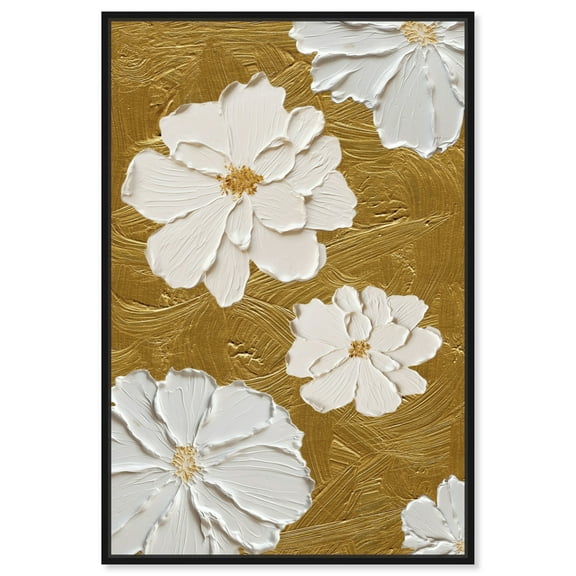 Blooming Bliss Gold Canvas Elegant Floral Wall Art by Art Remedy, Black Frame, 10" x 15"