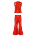 thumbnail image 2 of Alvivi Gilet à Paillettes et Pantalon Évasé de Performance de Danse de Rue Jazz Latine pour Filles Garçons Rouge 15-16, 2 of 5