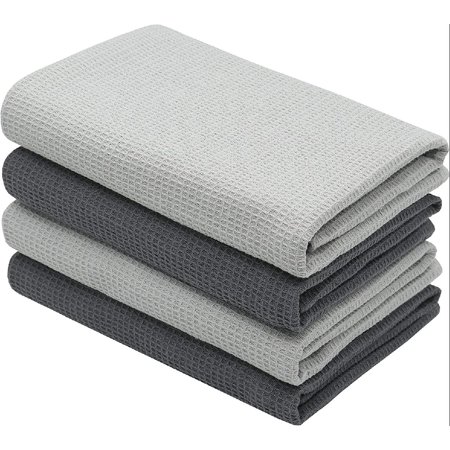 

Cotton Kitchen Towels Waffle Weave Dish Towels Soft and Super Absorbent Hand Towel Fast Drying Lightweight Tea Towels 17 x 25 Inches Set of 4 (Light Grey + Dark Grey)