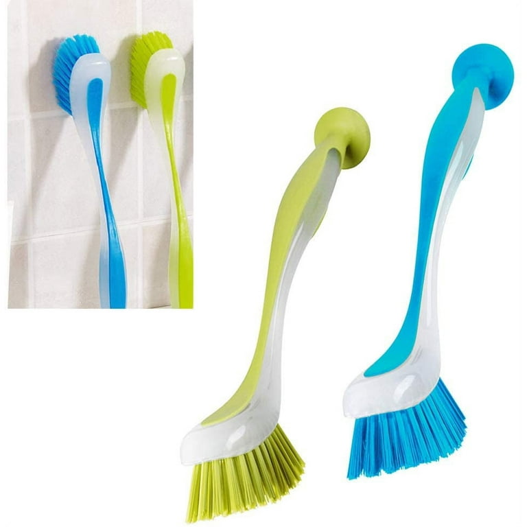 Dish Brush Dishwasher Brushes Long Handle & Soft Grip Friendly Bristles Dish Brush with Suction Cup Cup 2pcs