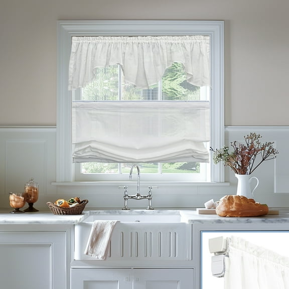 Keego No Drill Top Down Bottom Up Roman Shades for Windows Shades Light Filtering Cordless Roman Shades, Sheer Roman Window Blinds for Home (White, 27"W x 36"H)