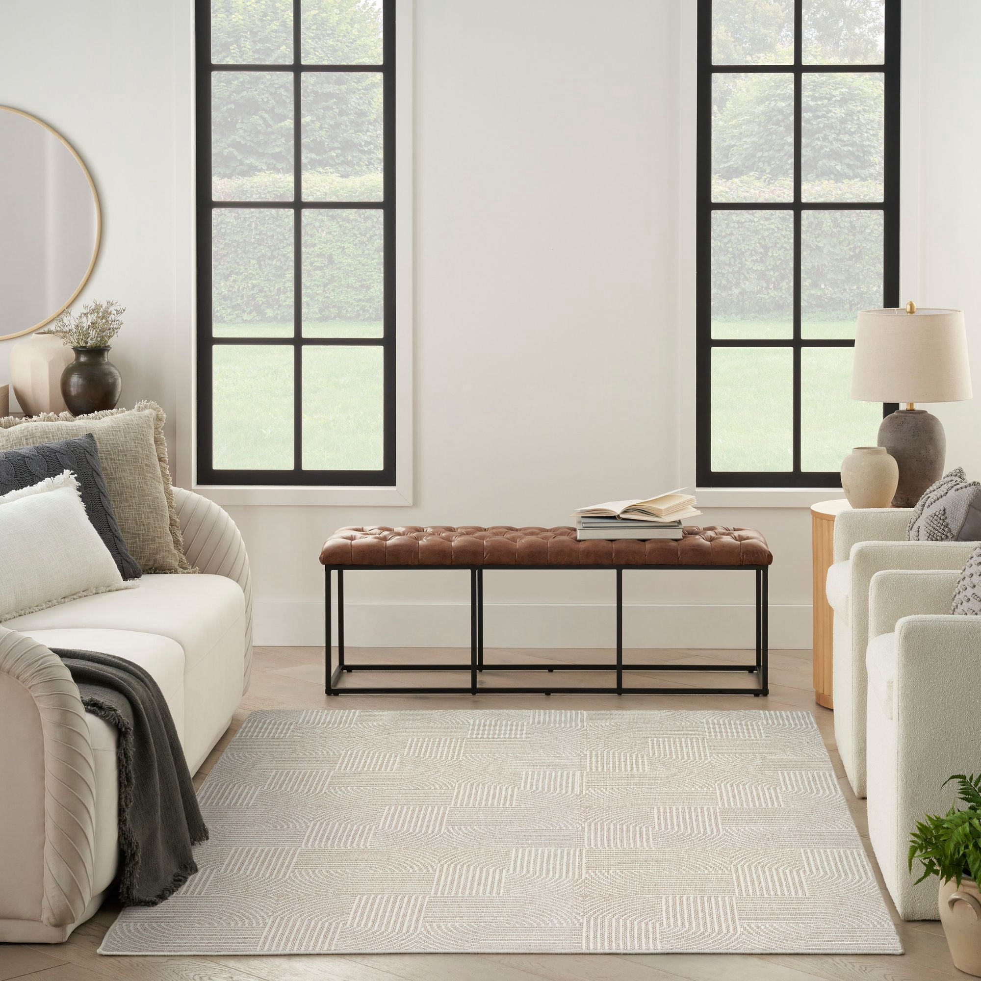 Nourison Textured Home 7'10" x 9'10" Beige Ivory Modern Indoor Area Rug