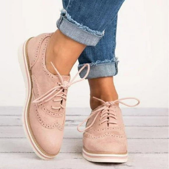 Women Flat Oxford Brogue Lace-up Pumps Office Sneakers Shoes