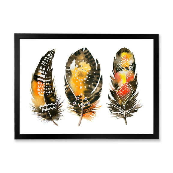 Designart 'Ethnic Boho Art Orange Feathers' Bohemian & Eclectic Framed Art Print