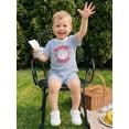 thumbnail image 5 of BemeyourBBs Toddler Baby Boy Baseball Outfit Cute Infant Baby Boy Summer Clothes Waffle Knit Ball Letter Embroidered Striped Short Sleeve T Shirts and Pockets Shorts Set, 5 of 9