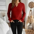 thumbnail image 3 of Posijego Womens V Neck Sweaters Knit Long Sleeve Solid Color Stretch Soft Lightweight Pullover Tunic Tops for Women, 3 of 9