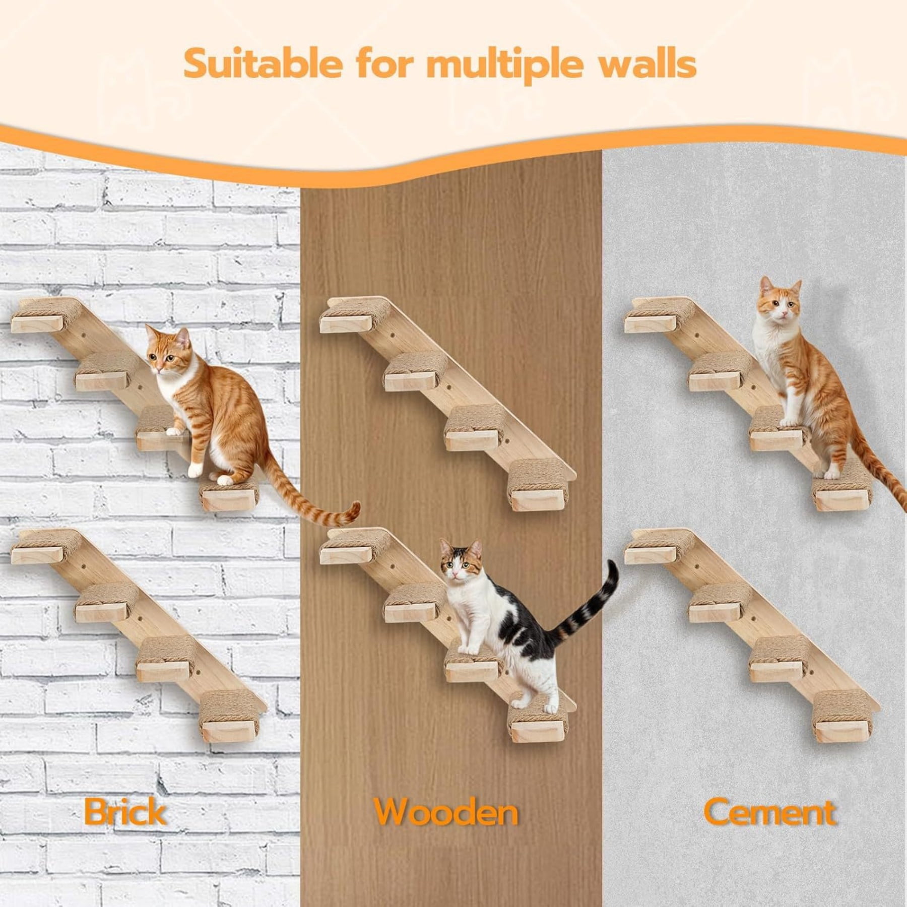 Wooden Wall Mounted Cat Perch with Scratching Rope, Reversible Play Shelf (1 Pack)