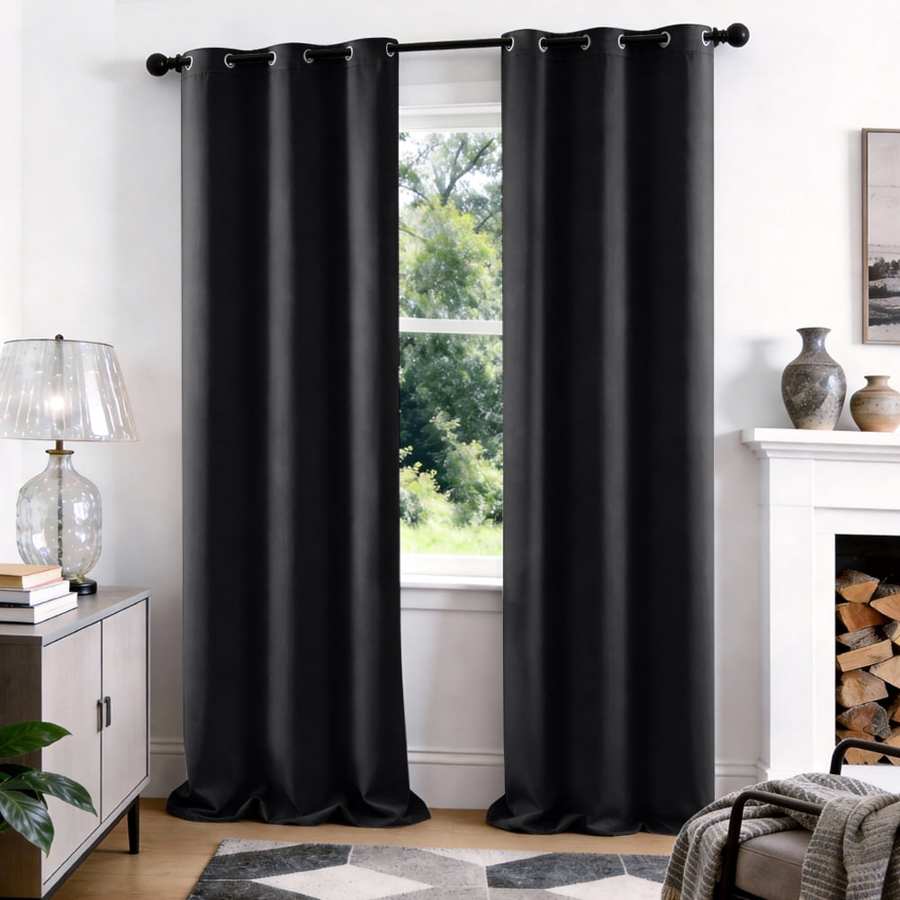 TOPICK Black Blackout Curtains Solid Grommet Drapes for Bedroom Living Room Dining Room 2 Panels W40" x L96" inch