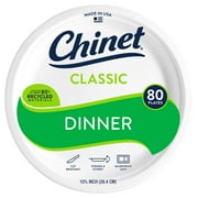 Chinet Classic Premium Disposable Paper Dinner Plates, White, 10 3/8, 80 Count