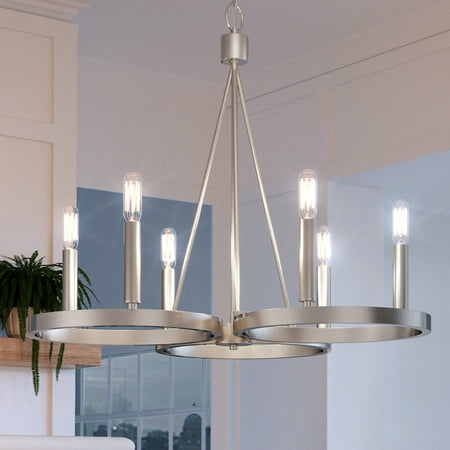 

Luxury Modern Indoor Chandelier 23.00 H x 25.50 W with Modern Farmhouse Style Elements Posh Design Brushed Nickel Finish and Open Candlestick UQL4220