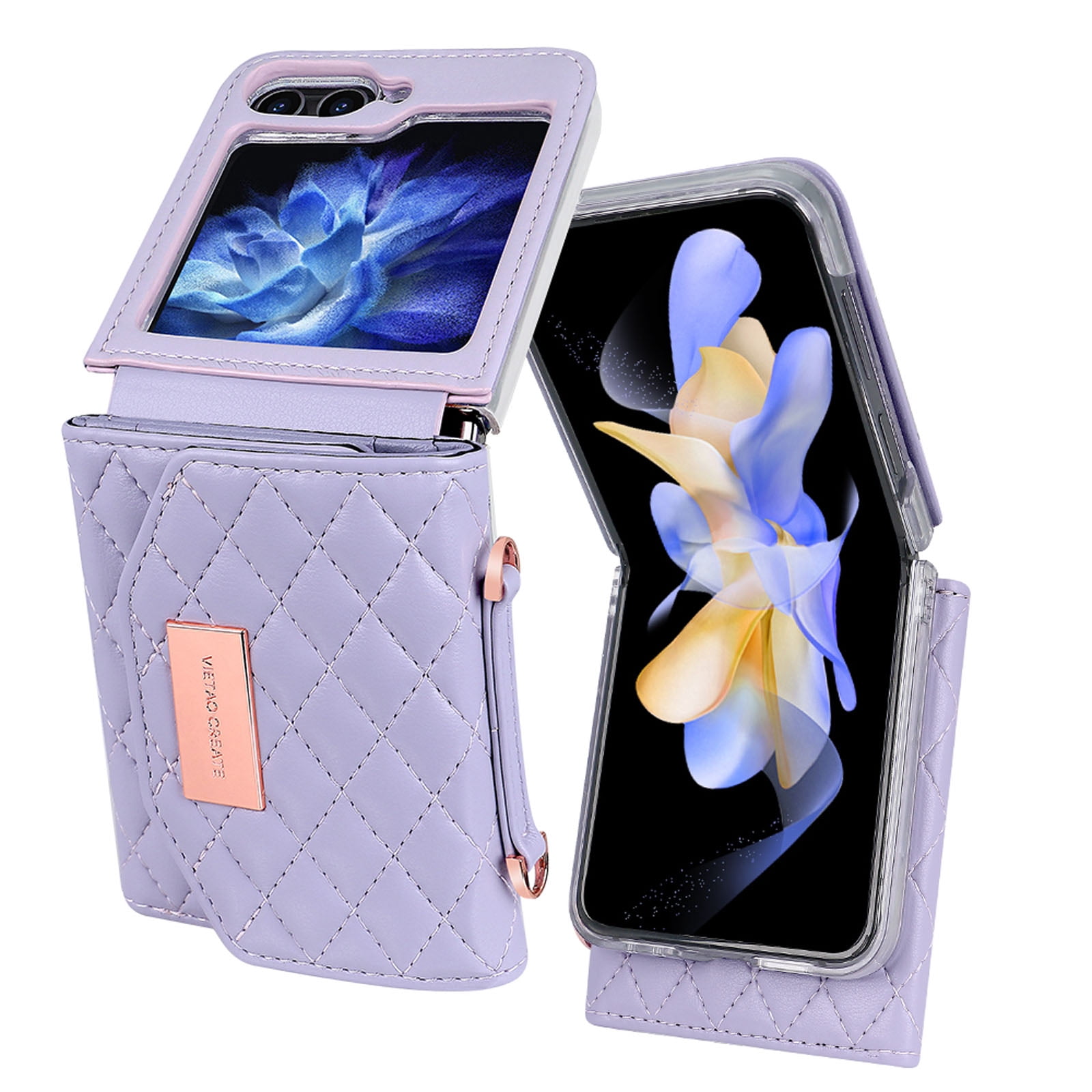 for Samsung Galaxy Z Flip 6 Case with Card Slots, [Crossbody Strap] [RFID Blocking] Women Girls PU Leather Wallet Case Lanyard Crossbody Bag Phone Case for Samsung Galaxy Z Flip 6,Purple