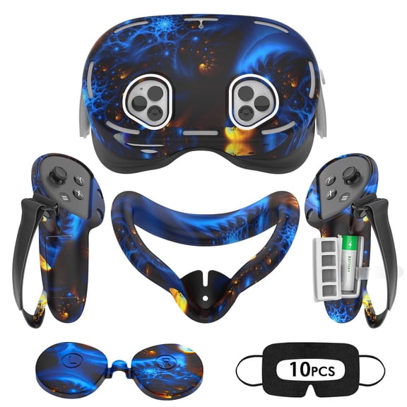 Rechale VR Silicone Case for Meta Quest 3S, Design Upgraded Accessories for Oculus Quest 3s, Face Cover, Controller Grips, Shell Cover, Lens Cover, Disposable Eye Cover(Blaze Blue)