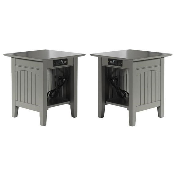 Home Square End Table with Charger in Gray Finish - Set of 2