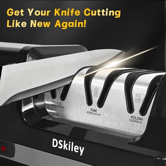 Dskiley Electric Knife Sharpener Professional 3-Stage Diamond System 20 Degree Precision Angle Fast Sharpening for Kitchen Chef Knives Black