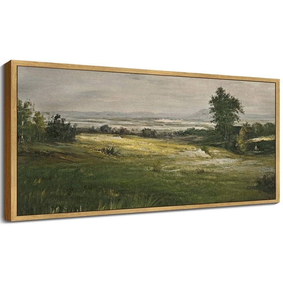 Drsoum 20x40in Natural Framed Vintage Landscape Large Canvas Wall Art The Vast Grassland Classic Wall Prints Modern Farmhouse Hallways Studies Offices Living Rooms Decor