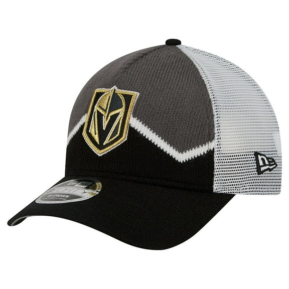 Men's New Era Black/Gray Vegas Golden Knights Hockey Sock 9FORTY A-Frame M-Crown Adjustable Trucker Hat