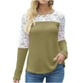 thumbnail image 2 of Patlollav Ladies Round Neck Solid Color Patchwork Lace Tops/Shirt, 2 of 6