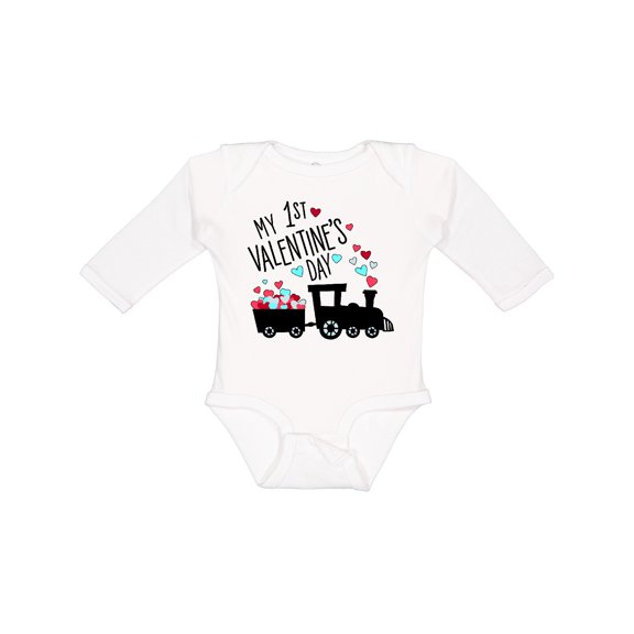 Inktastic My First Valentines Day Train Boys or Girls Long Sleeve Baby Bodysuit