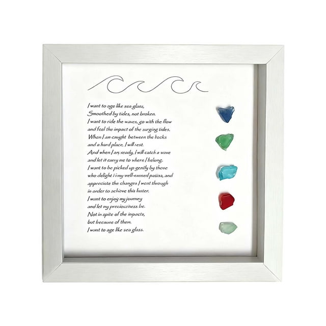 Large Handmade Sea Glass Poem Art Desktop Ornament Colorful Stone Photo Frame Design