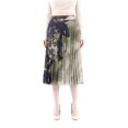 thumbnail image 2 of Khaki Green Marble Patterned Linen A-Line Midi Plisse Skirt, 2 of 5