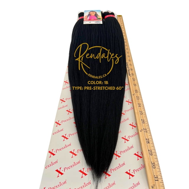 X-Pression 60" 3X Pre-stretched Braids, Braiding Hair Extensions African Kinky, Pre-Cut, Pre-Stretched, Synthetic Fiber, 3 bundles, Soft & Shiny, Ready for Hot Water Use, 240g