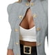 thumbnail image 2 of Cárdigan de Punto con Estampado de Rombos para Mujer, Abrigo Corto Ligero, Cuello Alto, Larga, Botones Metálicos, Chaqueta de Otoño Gris L, 2 of 7