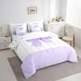 thumbnail image 3 of Manfei Girls Purple Bowknot Bedding Comforter Set 7 Pieces, Love Heart Print Full Bedding Set, Cute Bow Ribbon Fitted Sheet Flat Sheet, Ultra Soft Bedroom Decor, 3 of 8