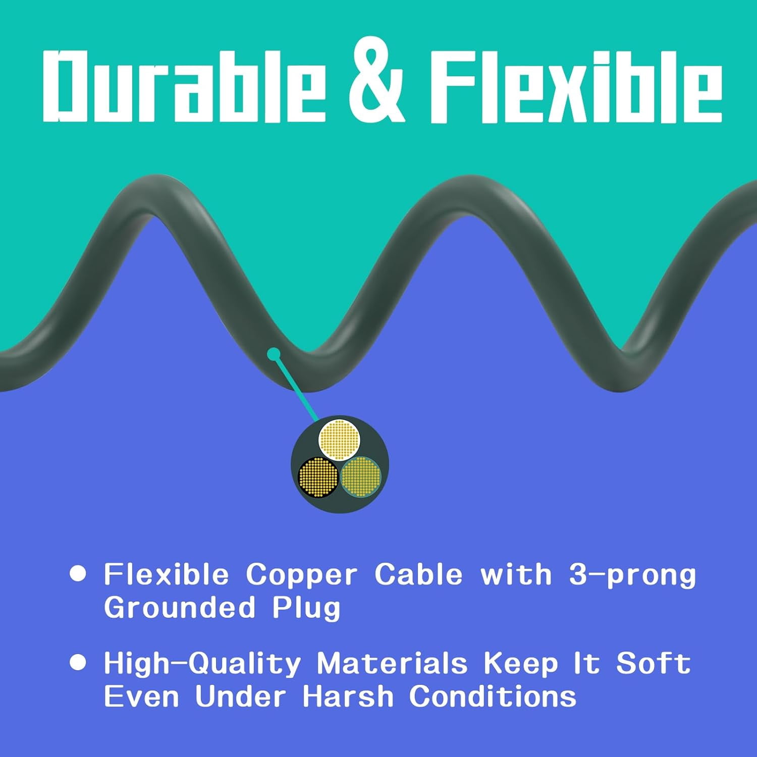 JJEAN-Indoor Outdoor Extension Cord 25 FT, 16/3 SJTW Weatherproof Green Electrical Cords, 13 AMP Heavy Duty 3 Prong Power Cable Great for Garden, Landscaping & Holiday Decorations