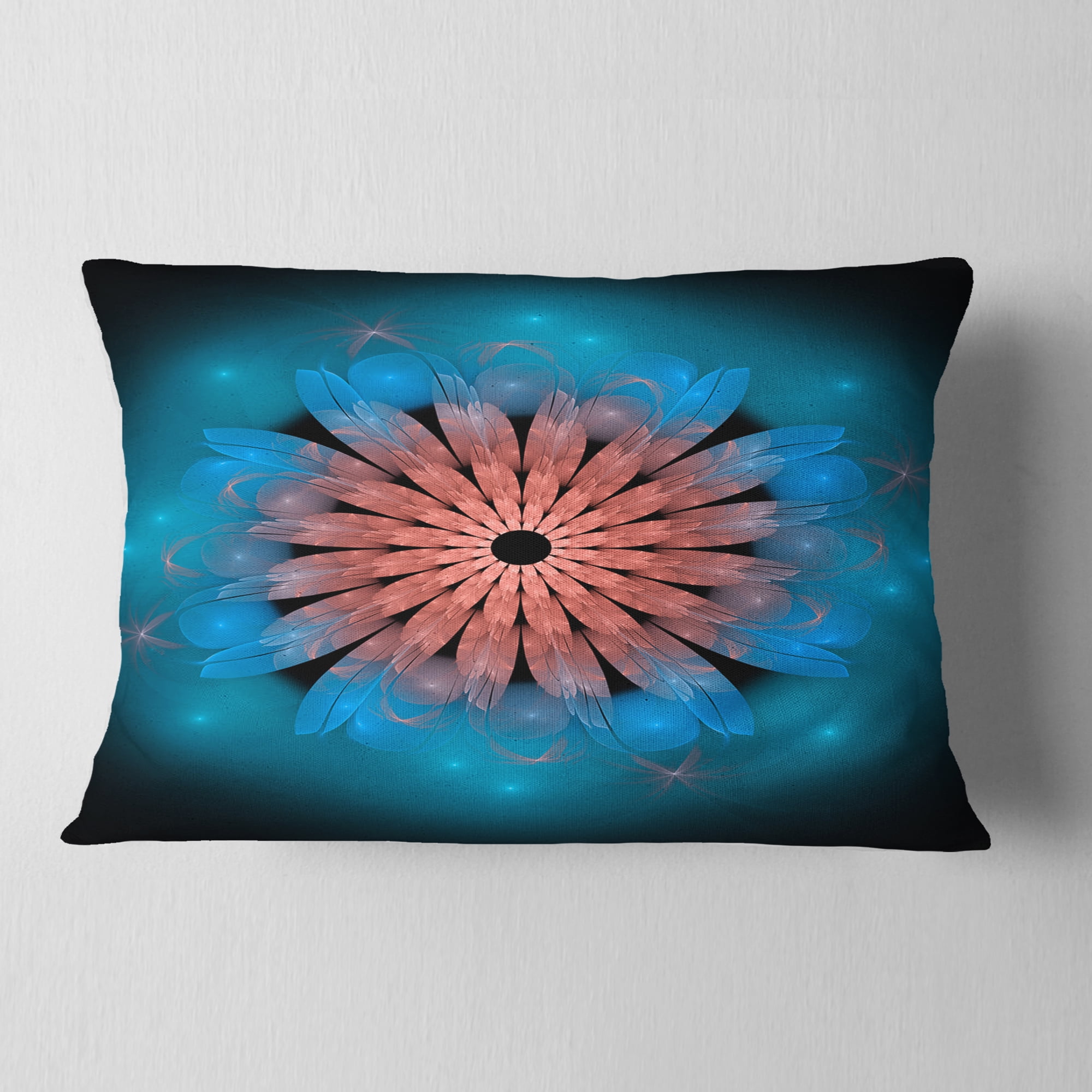Designart Fractal Blooming Turquoise Flower - Floral Throw Pillow - 12x20