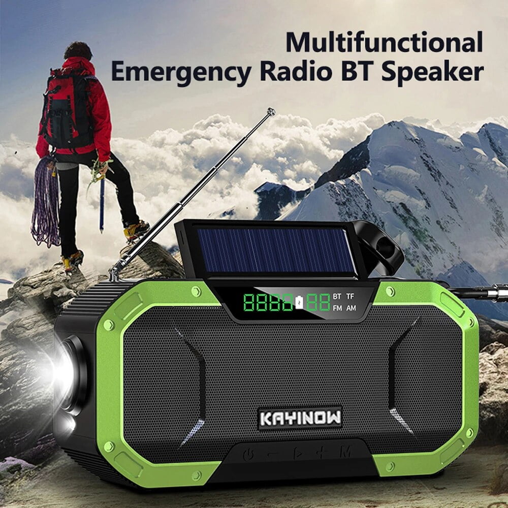 Portable Radio Hand Crank Radio Receiver Multifunction IPX6 Waterproof Outdoor Emergency Radio BT Speaker FM & LED Light