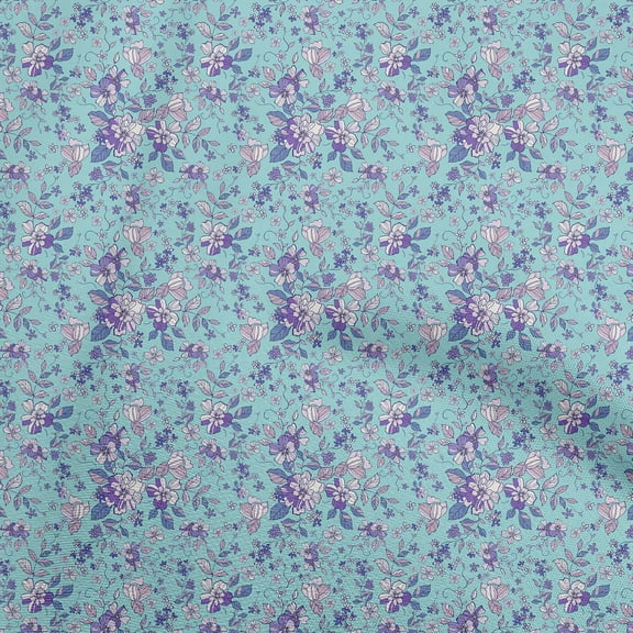 oneOone Polyester Spandex Light Blue Fabric Floral Fabric For Sewing Printed Craft Fabric By The Yard 56 Inch Wide