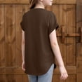 thumbnail image 4 of Lumtrix Girls Short Sleeve T Shirts Kids Crewneck Scallop Hem Soft Tunic Tops Dressy Casual Summer Tees 5-14 Years Coffee 120, 4 of 5