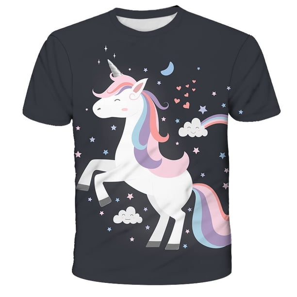 Ropa de unicornio para niños y niñas de verano, ropa de moda para niños, camisetas casuales de dibujos animados, disfraz 8T Gao Jinjia LED