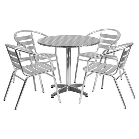 Aluminum Slat Table - Flash Furniture 31.5'' Round Aluminum Indoor-Outdoor Table with 4 Slat Back Chairs