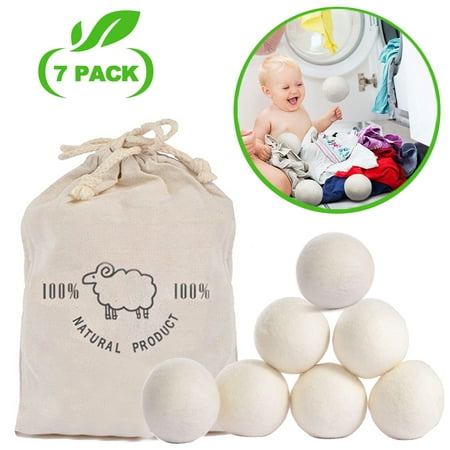 Wool Dryer Balls, Laundry Clean Balls,Awakelion 7-Pack 100% Handmade Organic Reusable Natural Fabric (Best Organic Fabric Softener)