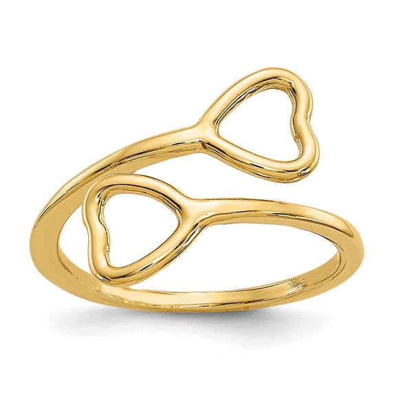 14K Yellow Gold Ring Band Toe Double Heart