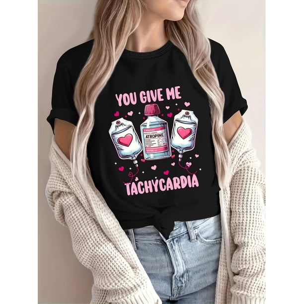 Women's Valentine's Heart Graphic T-Shirt - Short Sleeve, Crew Neck, Casual Top for Spring & Summer, 100% Cotton Top