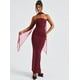 thumbnail image 3 of DGLUKE Elegantes vestidos largos sin tirantes para mujer Verano 2025 Sexy fruncido ajustado maxi vestido burdeos vestido de fiesta de noche con guantes, 3 of 5