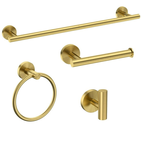 USHOWER Brushed Gold Bathroom Accessories Set, 24-Inch Towel Bar Set Wall Mounted, Durable SUS304 Stainless Steel Bathroom Hardware Set, 4-Piece