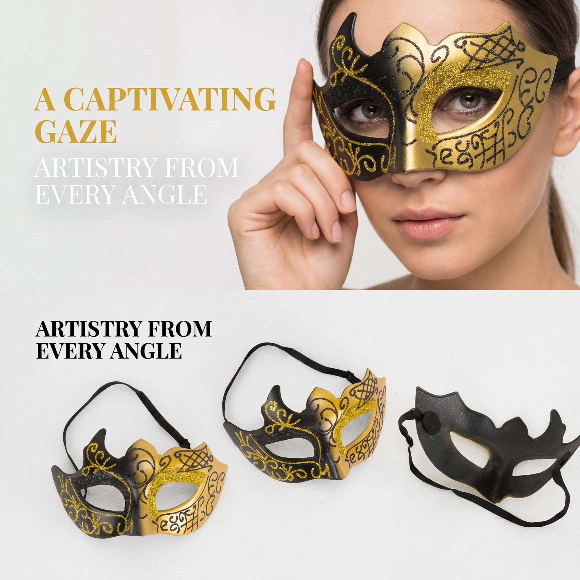 Unique Bargains Venetian Masquerade Mask for Halloween Costume Party Gold 6.7" x 4.3"