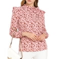 thumbnail image 5 of Allegra K Women's Side Bow Tie Neck Long Sleeve Floral Ruffled Blouse, 5 of 6